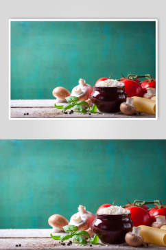 蓝色美食蔬菜蘑菇摆拍海报