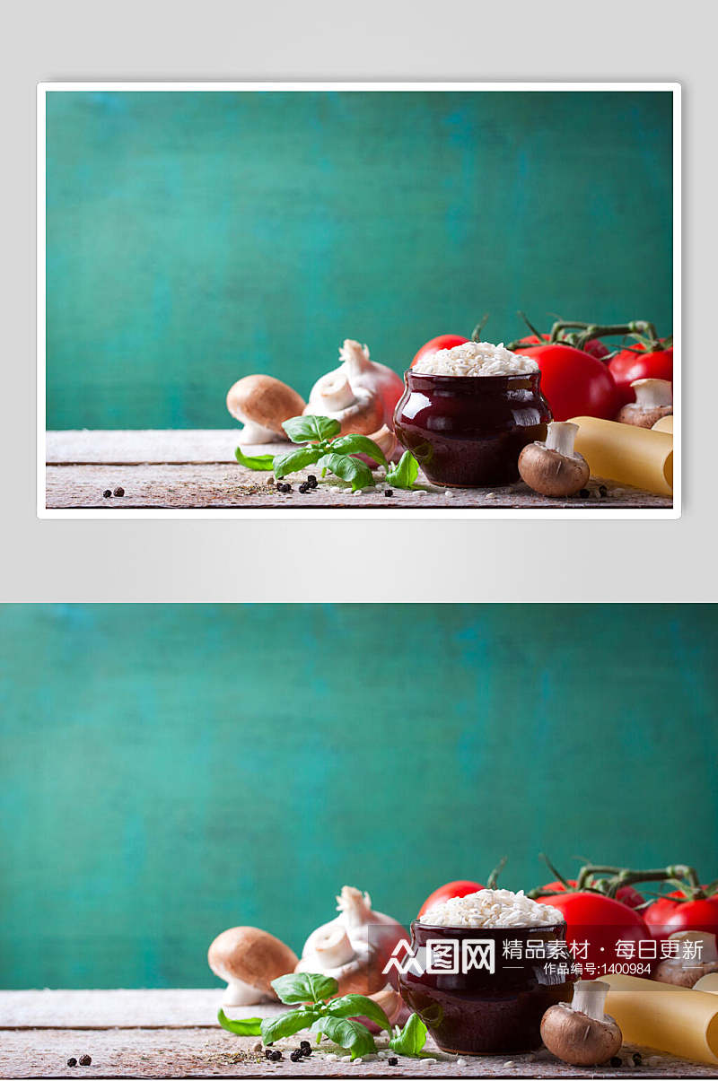 蓝色美食蔬菜蘑菇摆拍海报素材
