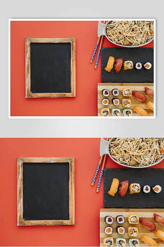 橙色系寿司摆盘日式料理海报