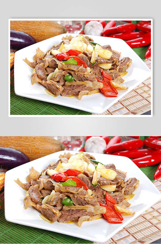 毛葱炒护心肉-众图网