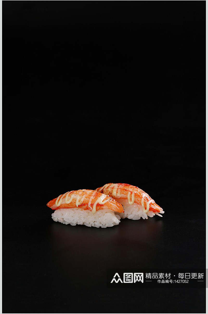 寿司美食两个生虾手握寿司黑底摄影图素材