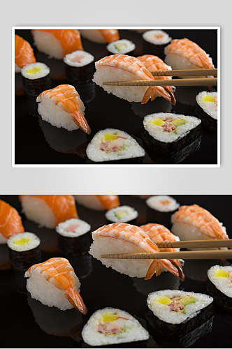 寿司美食生虾手握特写摄影图