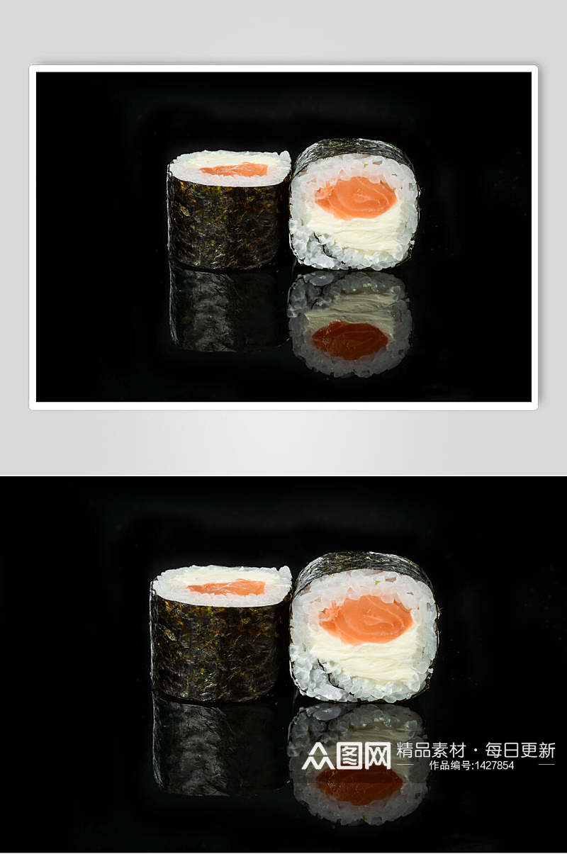 寿司美食两个海苔卷黑底摄影图素材