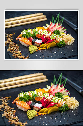 寿司美食手握小卷套餐摆盘艺术视觉摄影图