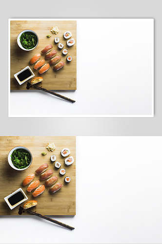 寿司美食三文鱼小卷日式套餐视觉摄影图