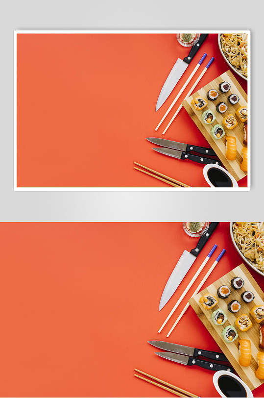 简约橙色寿司日式料理海报