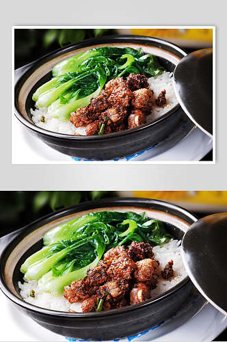 美味砂锅饭中式餐单排骨蔬菜摄影图