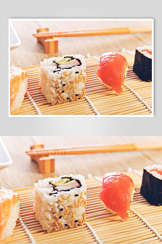 寿司美食小卷摆盘餐单特写t摄影图