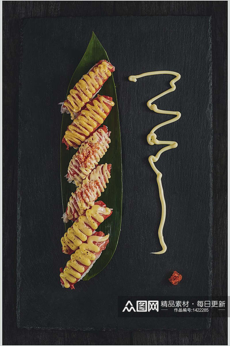 寿司美食黑底高级食材视觉免抠背景素材