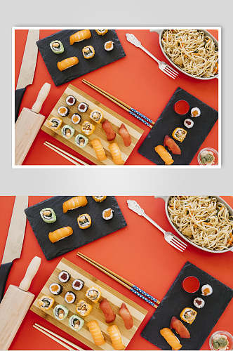橙色系寿司摆盘日式料理海报