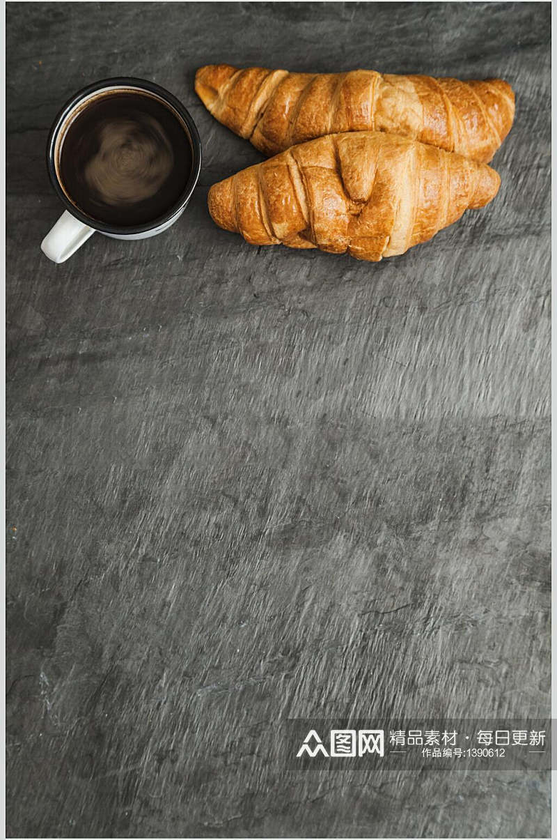众图网美食灰色牛角包咖啡海报素材