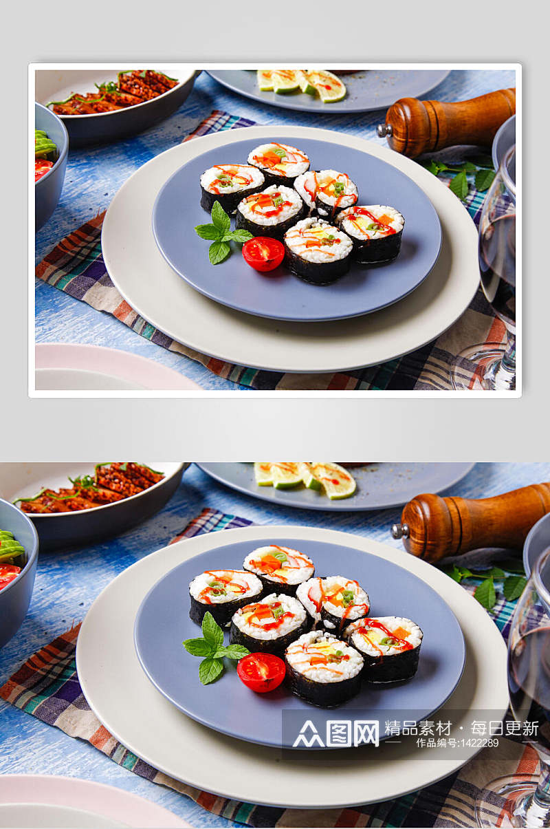寿司美食饭团小食碟子免抠背景素材