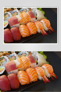 寿司美食三文鱼手握小卷日式套餐摄影图