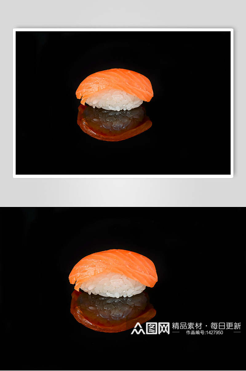 寿司美食一个三文鱼手握的倒影摄影图素材