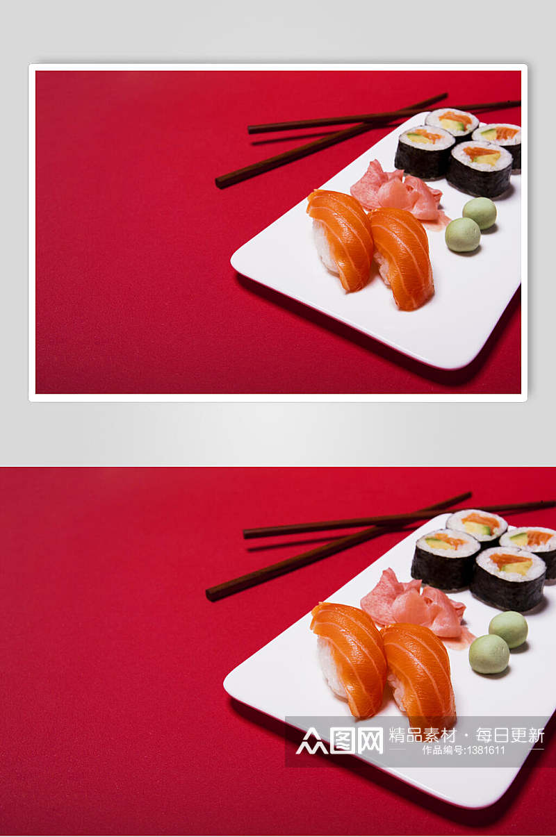 红色白盘寿司日式料理海报素材