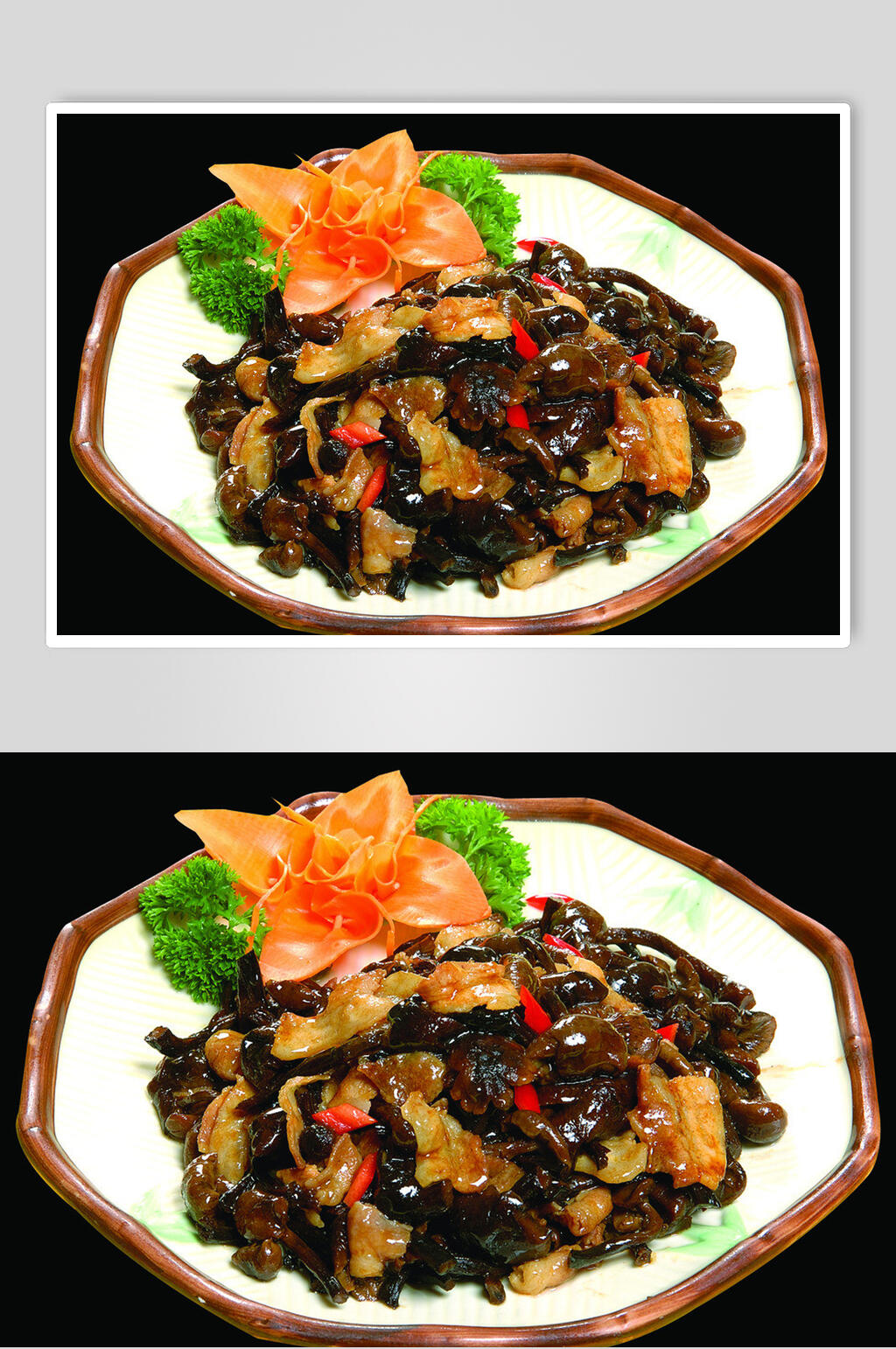 五花肉炒榛蘑素材