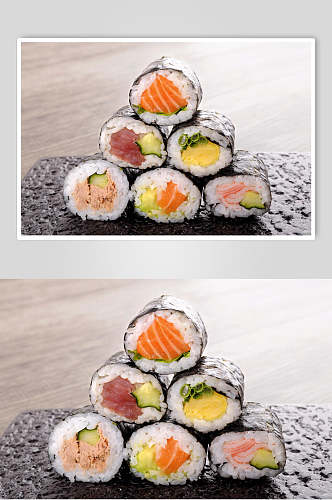 寿司美食六个里卷日式餐单外卖摄影图