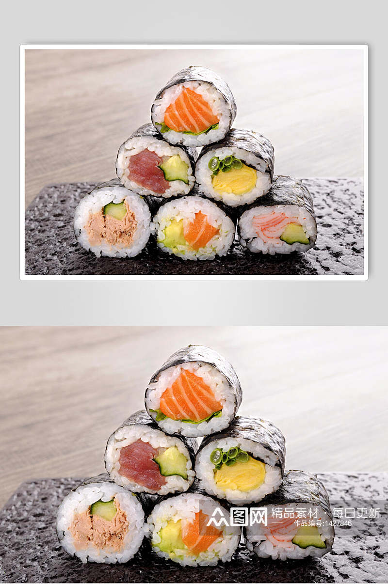 寿司美食六个里卷日式餐单外卖摄影图素材