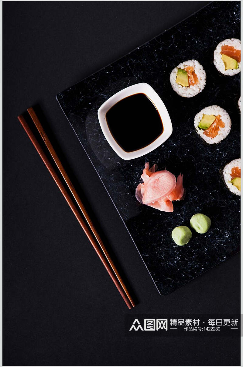 寿司美食黑底高级食材视觉免抠背景素材