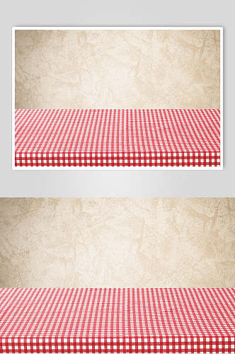 美食插画简洁餐桌红格子餐布
