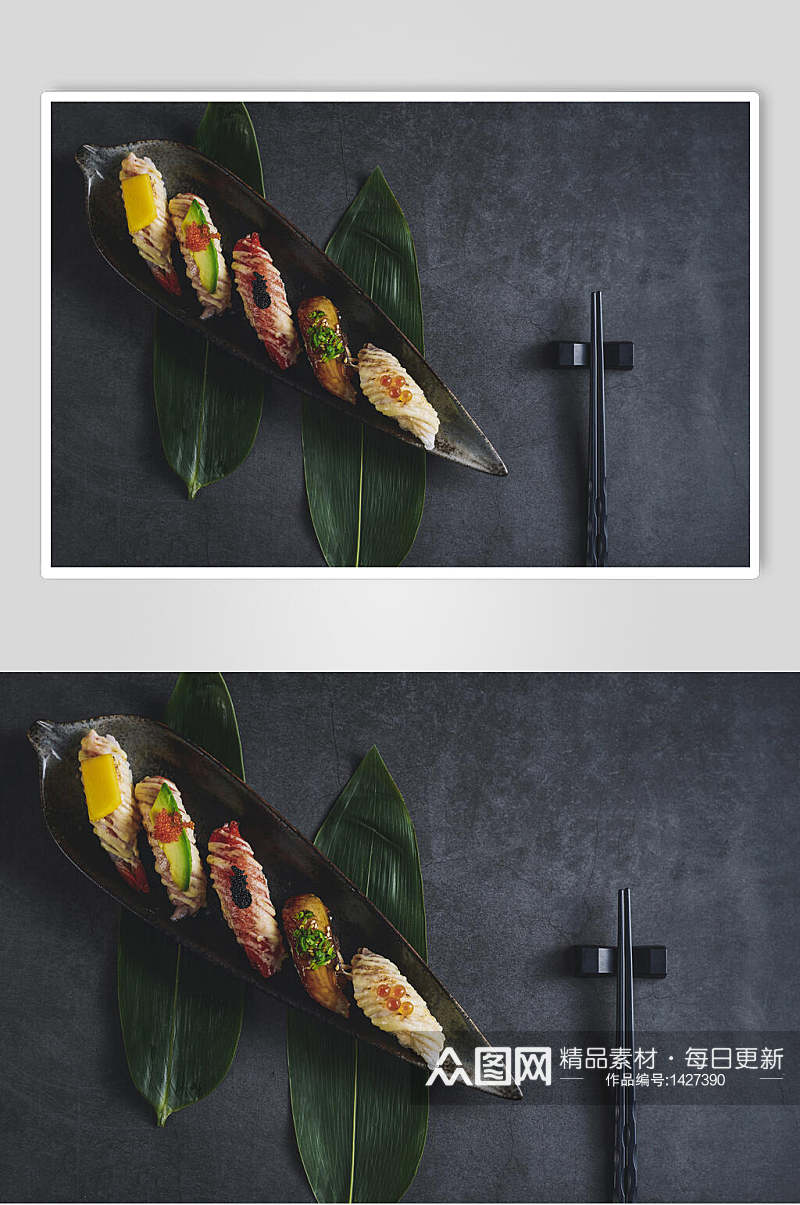 寿司美食日系菜单黑底高级视觉摄影图素材