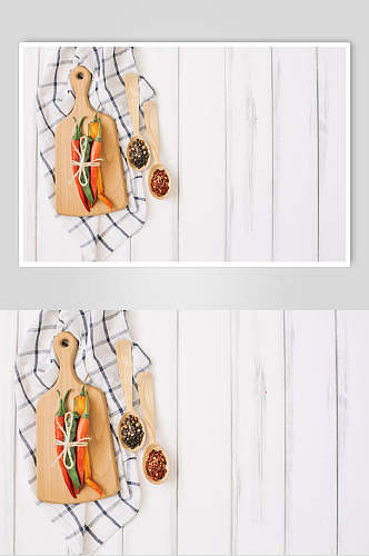 美食插画简洁食器砧板上的辣椒