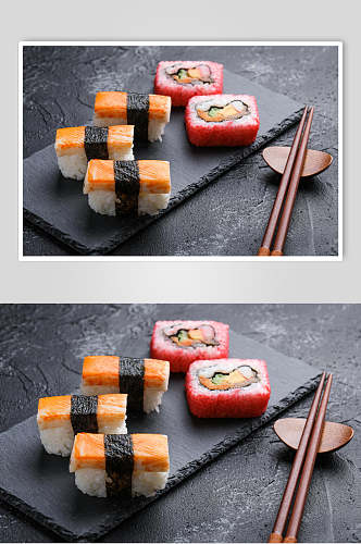 寿司美食手握卷箱小卷摆盘视觉摄影图