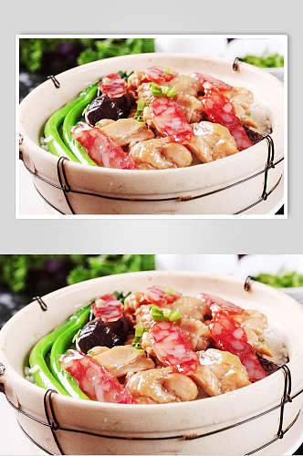 美味砂锅饭中式简餐腊肠蔬菜摄影图