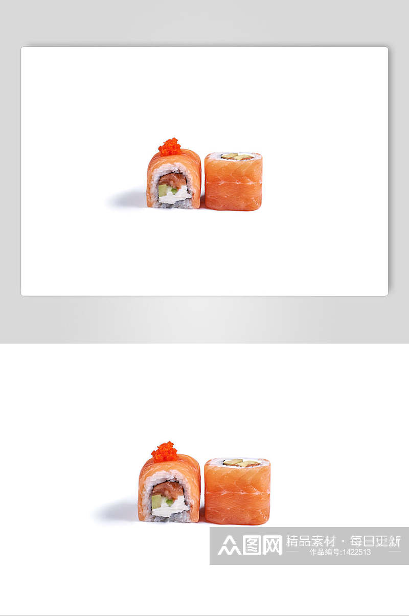 寿司美食三个三文鱼小卷白底免抠背景素材