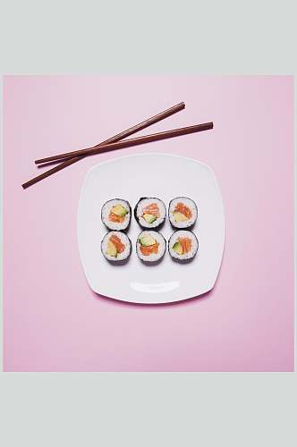 寿司美食六个小卷菜单摄影图