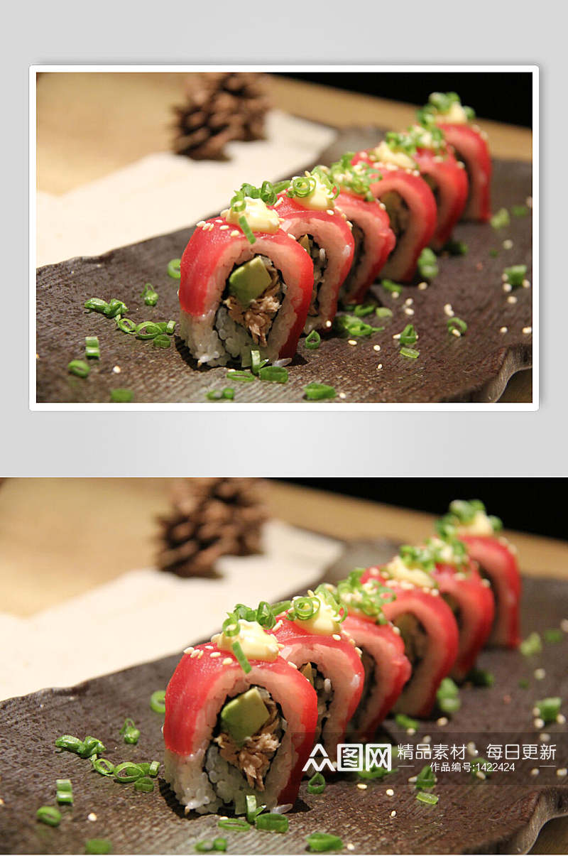 寿司美食里卷六个摆盘免抠背景素材