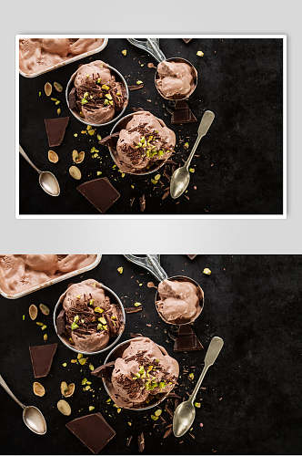 美食插画简洁黑色巧克力冰激凌