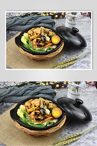 砂锅饭中式美食肉片蘑菇蔬菜套餐免抠背景