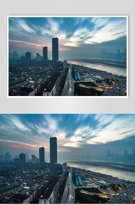 高清大气天空江景城市高楼图片