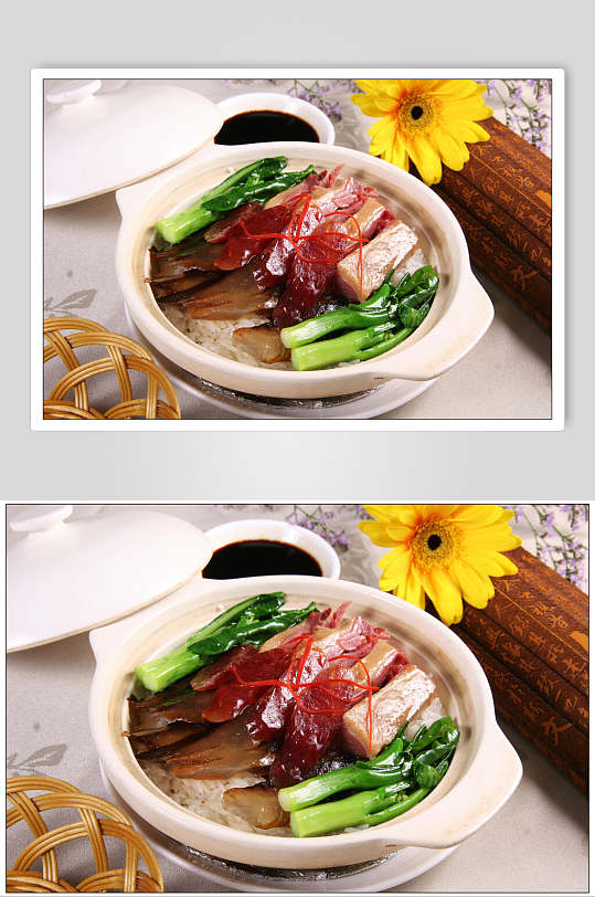 美味砂锅饭中式简餐扣肉蔬菜摄影图
