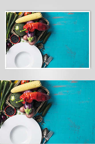 蓝色美食蔬菜摆拍海报