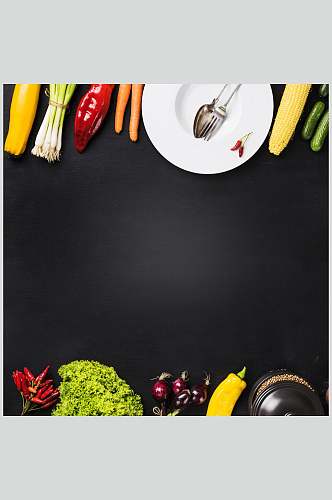 众图网美食黑色简约蔬菜餐具海报