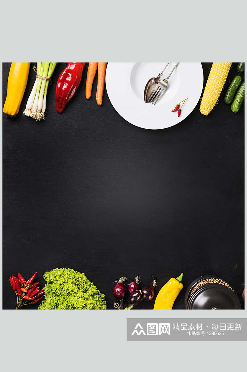 众图网美食黑色简约蔬菜餐具海报素材