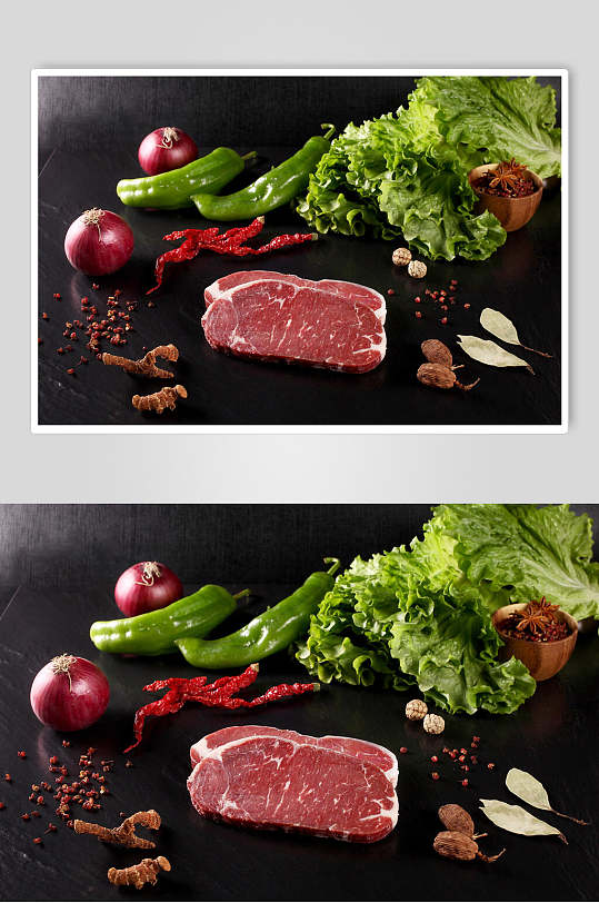 牛排实拍图生鲜牛肉蔬菜食材视觉摄影图