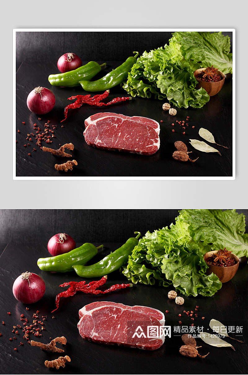 牛排实拍图生鲜牛肉蔬菜食材视觉摄影图素材