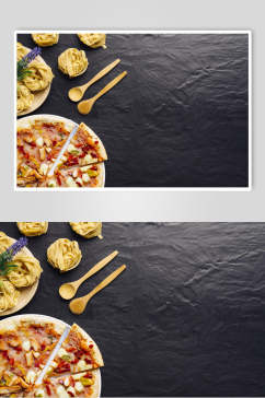 众图网美食图片插画简洁蔬菜披萨黑底