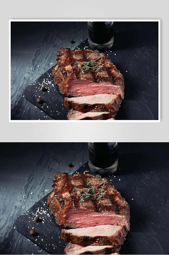 牛排实拍图牛肉西餐菜谱黑底视觉摄影图