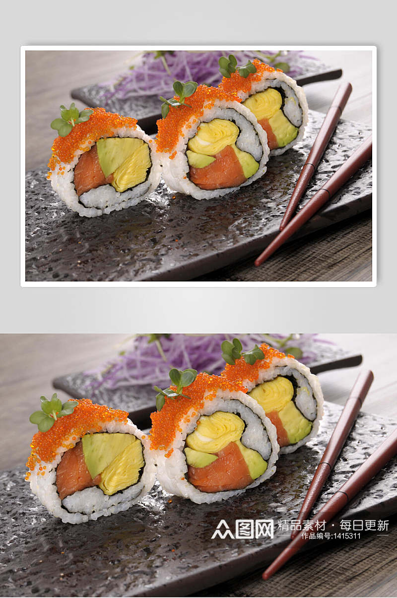 日式美食插画简洁牛油果寿司小卷素材