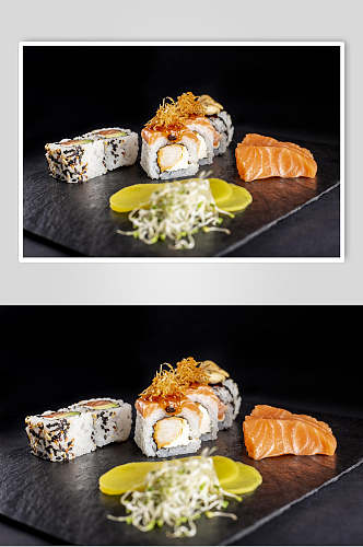 寿司美食日系箱卷三文鱼视觉摄影图