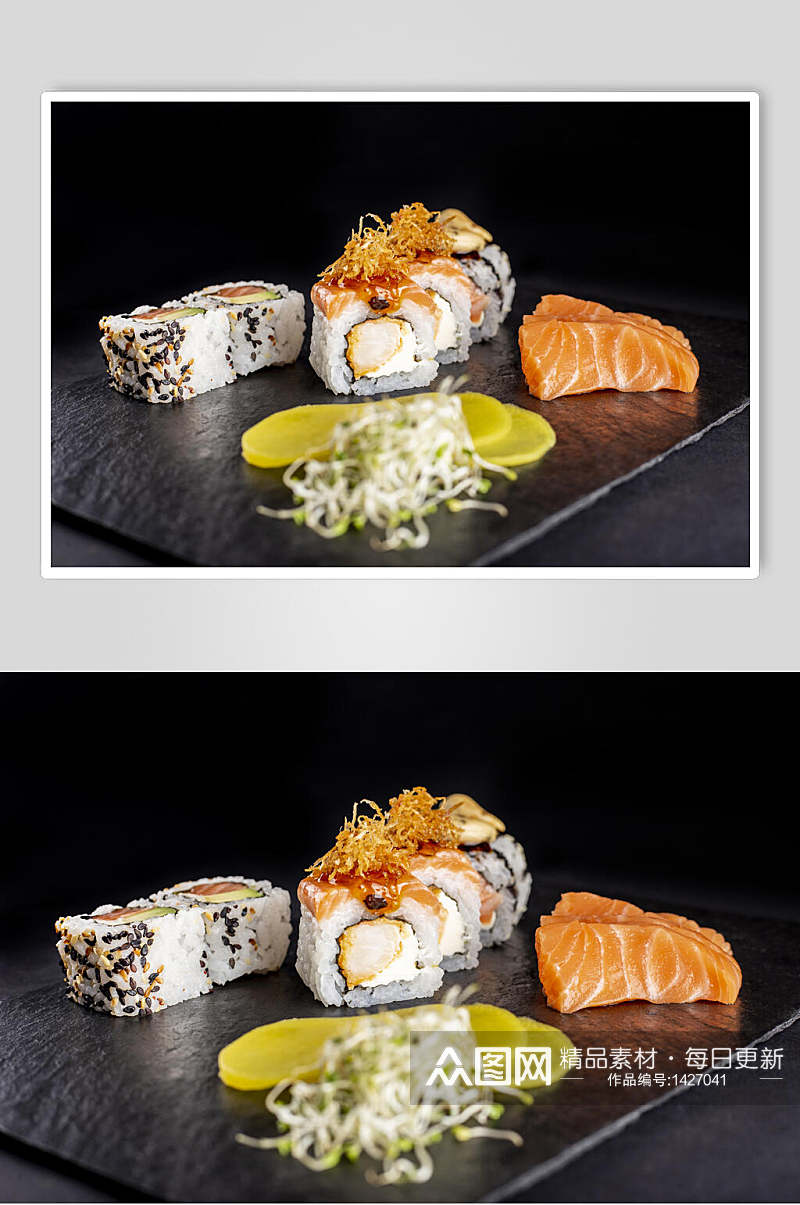 寿司美食日系箱卷三文鱼视觉摄影图素材