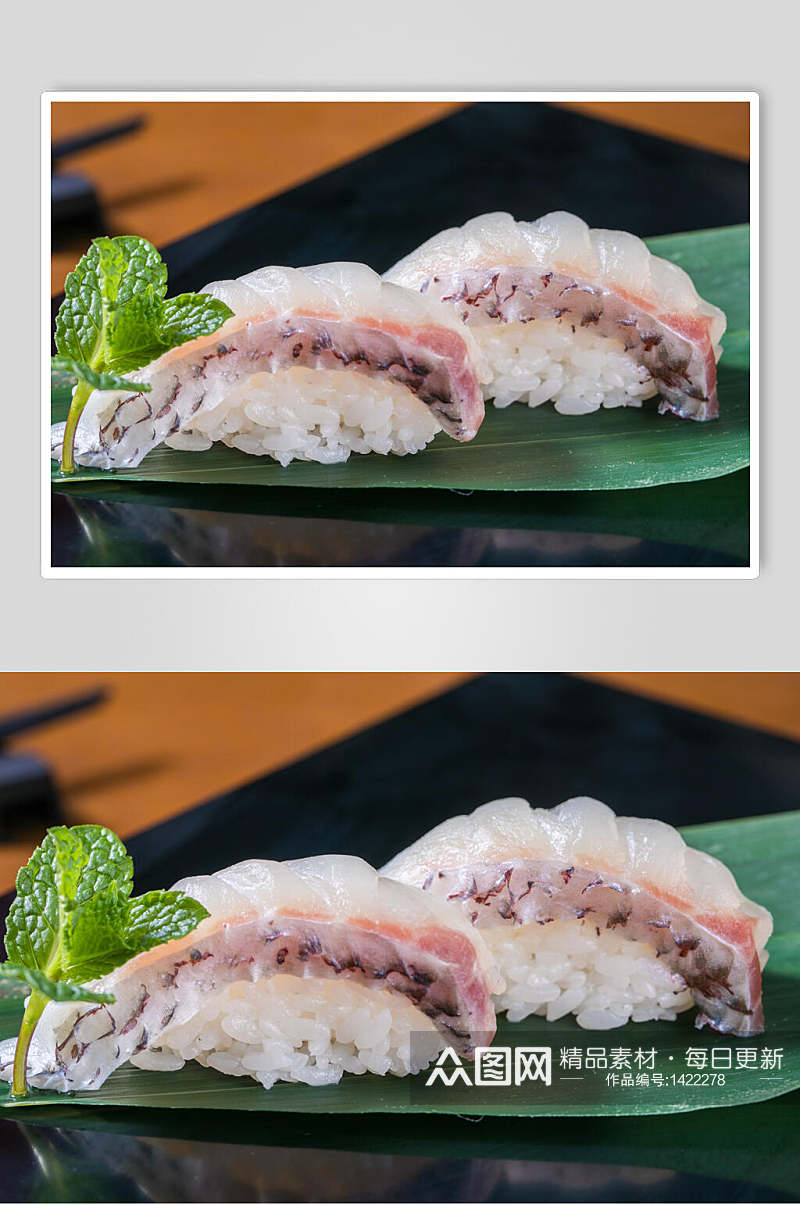 寿司美食两个鱼肉饭团寿司免抠背景素材