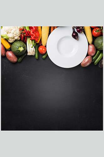 众图网美食黑色蔬菜盘子海报