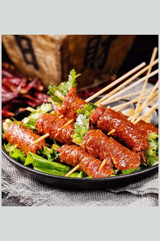 牛肉香菜卷烤串-众图网