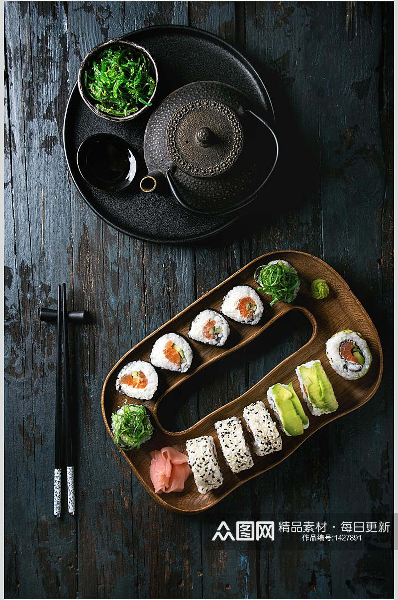 寿司美食式手握寿司餐单高级视觉摄影图素材