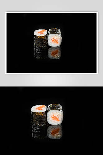 寿司美食两个海苔卷黑底摄影图